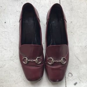 GUCCI leather loafers heels horsebit chain size 8
